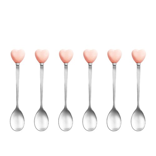Roze theelepels met houder - set van 6