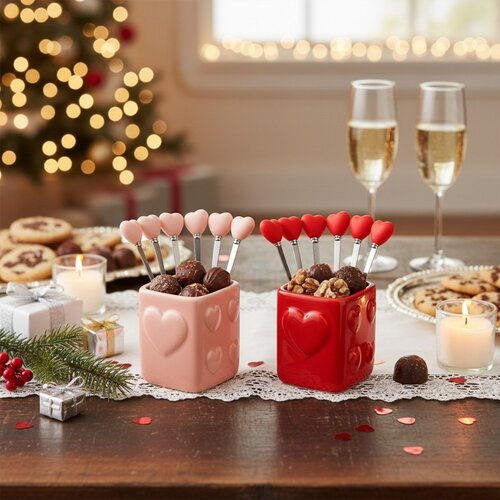 Roze theelepels met houder - set van 6