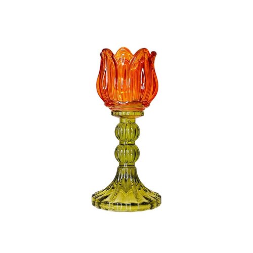 Roze en groene Capri kaarshouder 8x8x18cm