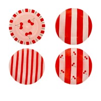 Kersenrood gestreepte dessertbordjes - set van 4