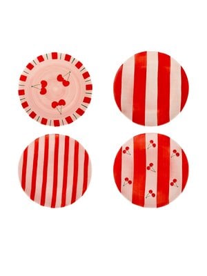Kersenrood gestreepte dessertbordjes - set van 4