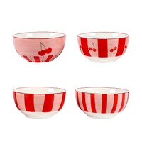 Kersenrood gestreepte kommen - set van 4
