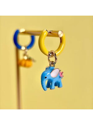Betoverde olifant & pompoen emaille hoepel oorbellen
