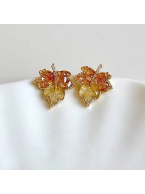 Gouden esdoorn steen Stud Oorbellen Gouden esdoorn steen Stud Oorbellen
