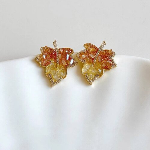Gouden esdoorn steen Stud Oorbellen Gouden esdoorn steen Stud Oorbellen