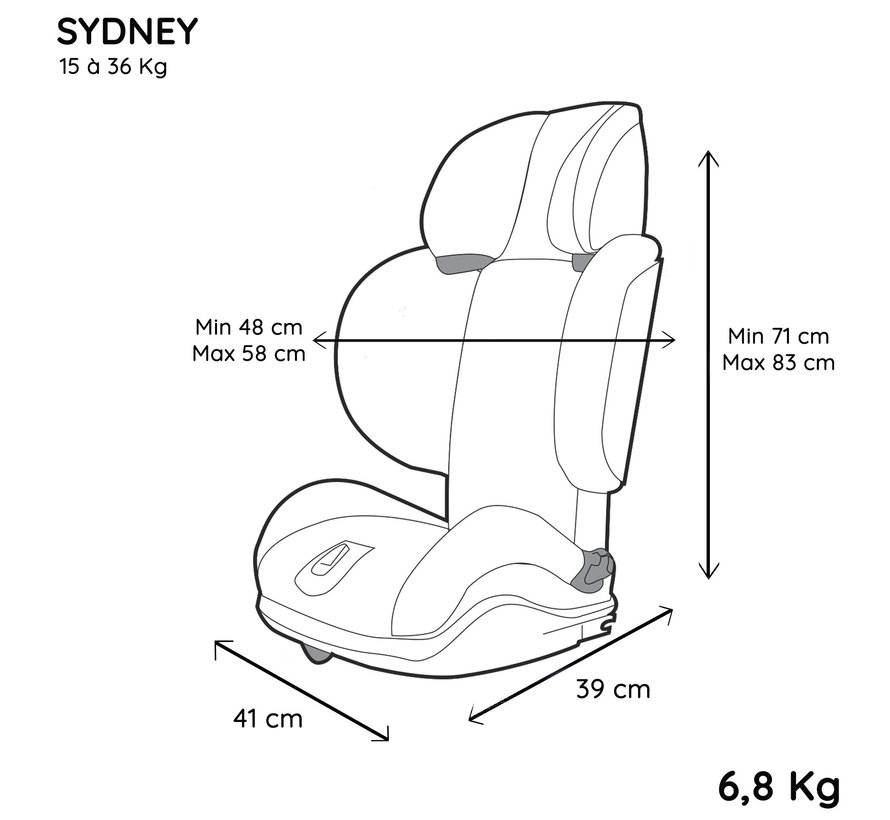 isofix Autositz Sydney - Gruppe 2/3 - 15 bis 36 kg - Grau