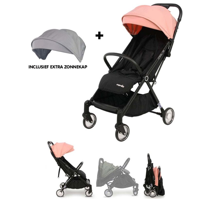 ORLA - Compact pram - with grey and pink sun canopy - automatically foldable