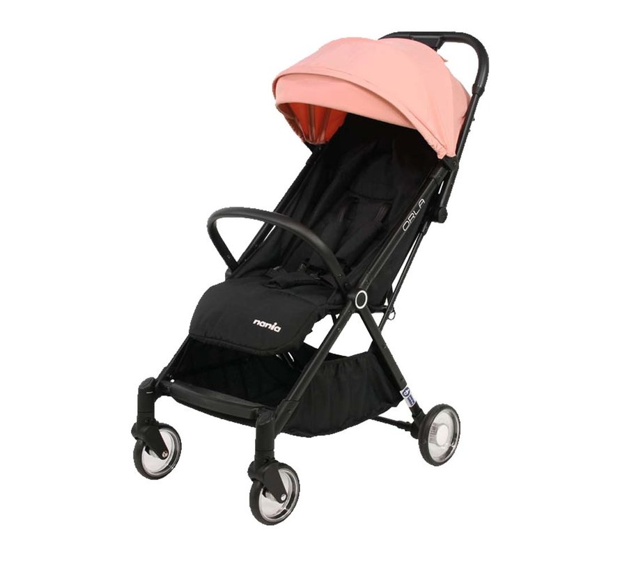ORLA - Kompakter Kinderwagen - mit grauem und rosa Sonnenverdeck - automatisch faltbar