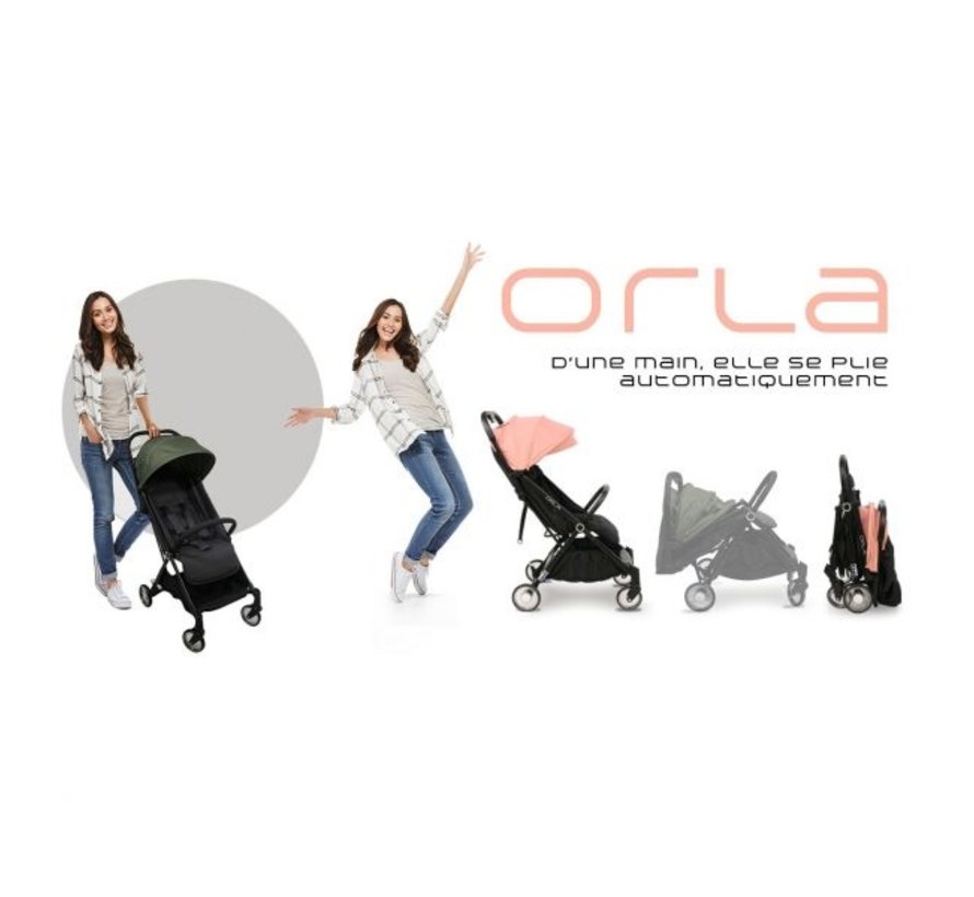 ORLA - Kompakter Kinderwagen - mit grauem und rosa Sonnenverdeck - automatisch faltbar