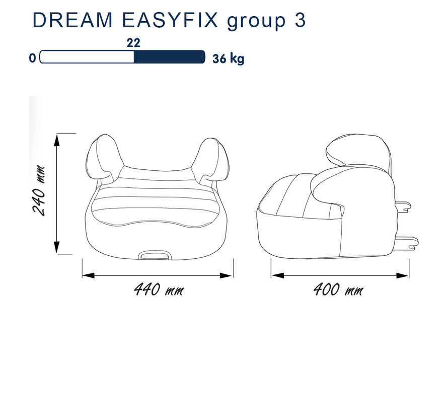 Dream Easyfix - isofix zitverhoger - Groep 3 - Grijs