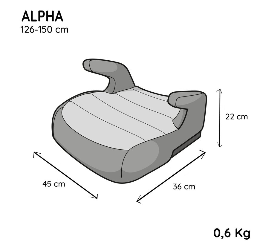 ALPHA - i-Size Sitzerhöhung - Körpergröße des Kindes von 126 bis 150 cm - ab ca. 6 Jahren