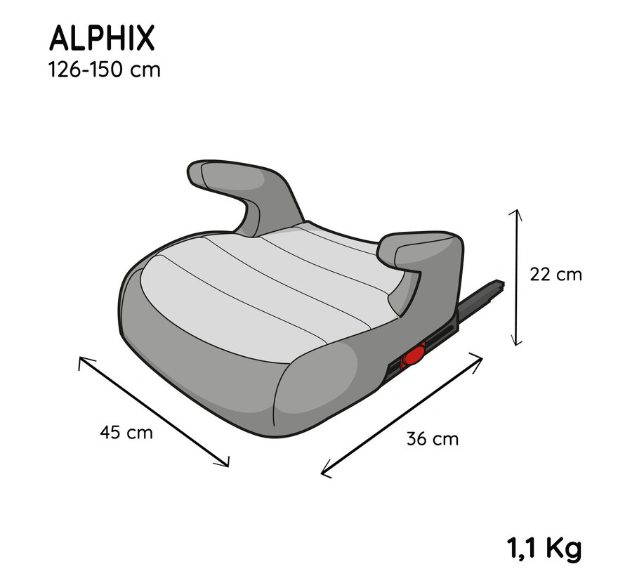 ALPHIX Adventure - isofix Sitzerhöhung - i-Size - Körpergröße des Kindes von 126 bis 150 cm - ab ca. 6 Jahren - ECE R129/03