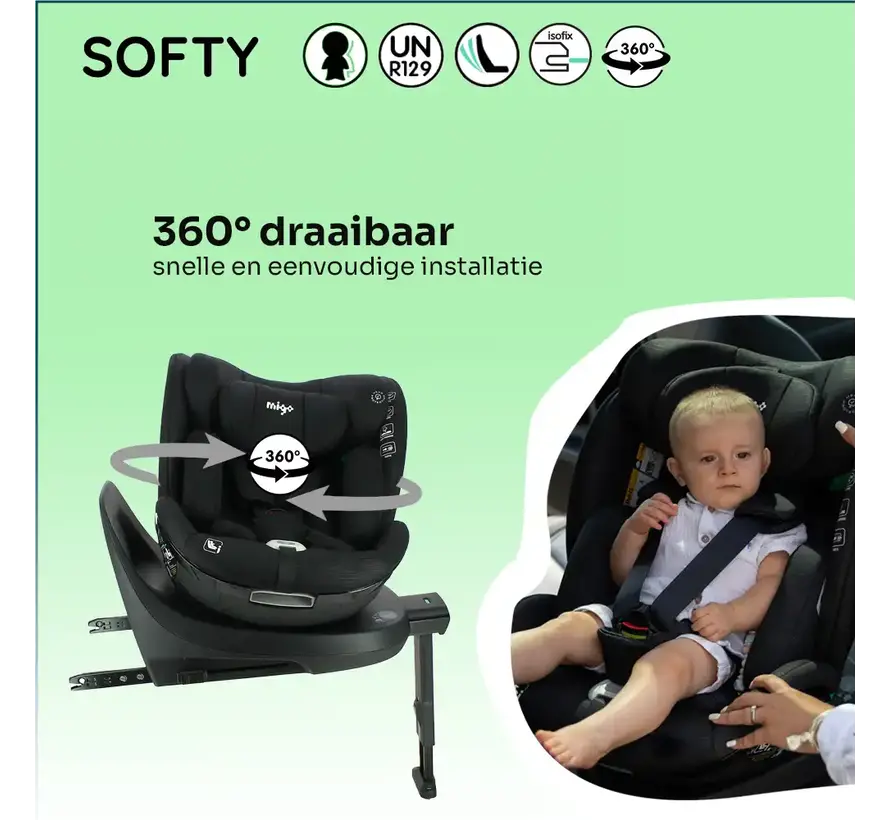 SOFTY - Isofix Autositz - 360° drehbar - i-Size - Kindergröße von 40 bis 150 cm - von Geburt bis 12 Jahre