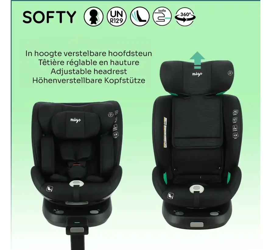 SOFTY - Isofix car seat - 360° swivel - i-Size - Child height from 40 to 150 cm - from birth to 12 years