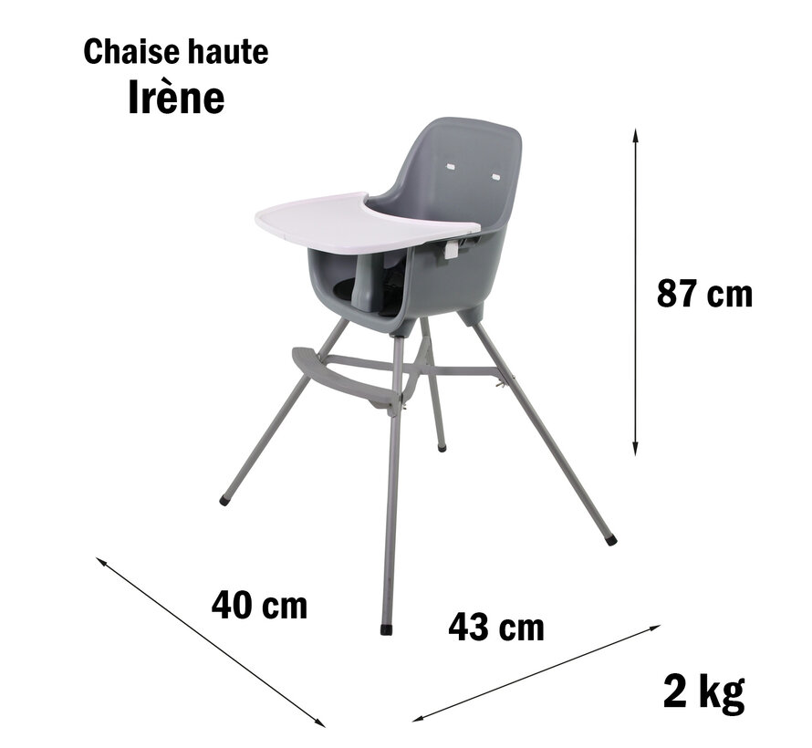 Nania Irene - High chair - from 6 to 36 months - Removable top - 3-point harness - Grey, White