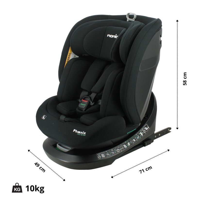 PHOENIX - Isofix Autositz - 360° drehbar - i-Size - Kindergröße von 40 bis 150 cm - von Geburt bis 12 Jahre - Komfortgewebe Schwarz