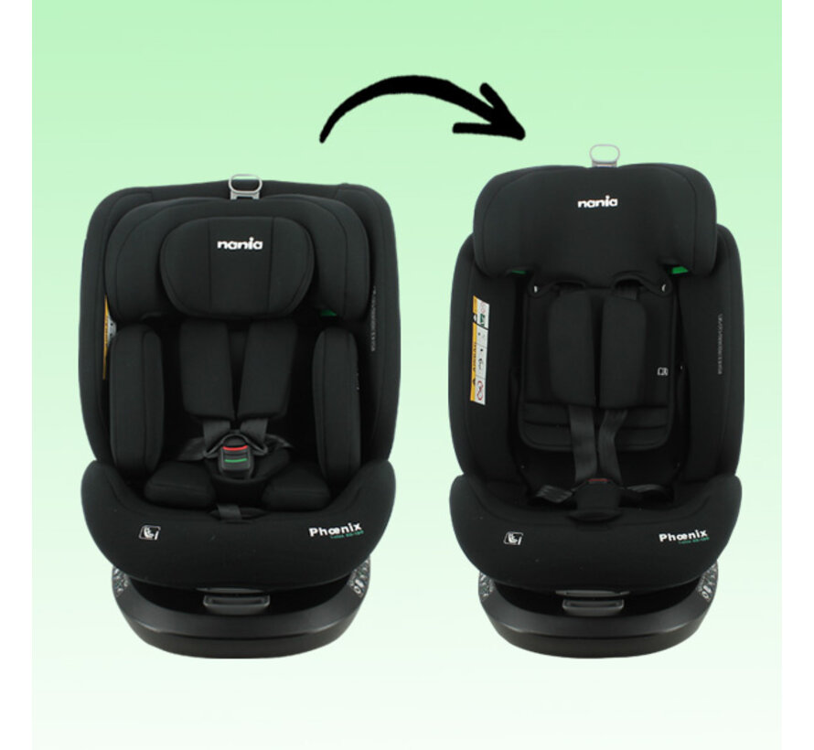 PHOENIX - Isofix car seat - 360° swivel - i-Size - Child height from 40 to 150 cm - from birth to 12 years - Comfort fabric Black