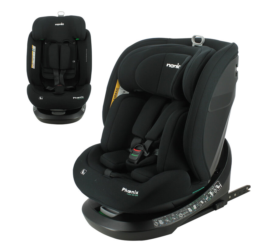 PHOENIX - Isofix car seat - 360° swivel - i-Size - Child height from 40 to 150 cm - from birth to 12 years - Comfort fabric Black