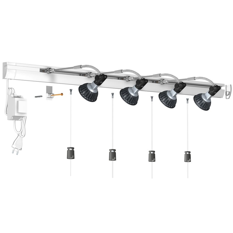 Artiteq Combi Rail Pro Light: Compleet set met acht meter schilderij-ophangsysteem, vier led spotjes met armatuur en een transformator-1