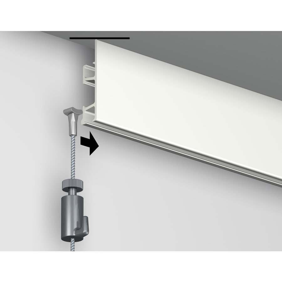 Artiteq Click Rail Pro wit-primer RAL 9016, schilderij-ophangsysteem voor zwaardere belasting, max 50 kg. 5 lengtes van 2 meter.-6