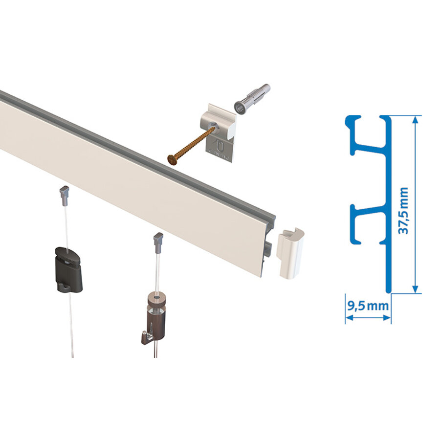 Artiteq Click Rail Pro geborsteld aluminium, Schilderij-ophangsysteem voor zwaardere belasting, max. 50 kg/m. 5 lengtes van 2 meter.-3