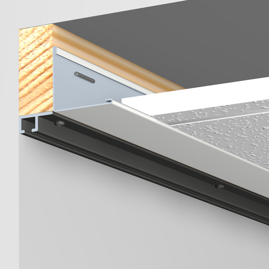Top Rail zwart, schilderij-ophangsysteem voor systeemplafonds. 5 lengtes van 3 meter.-5