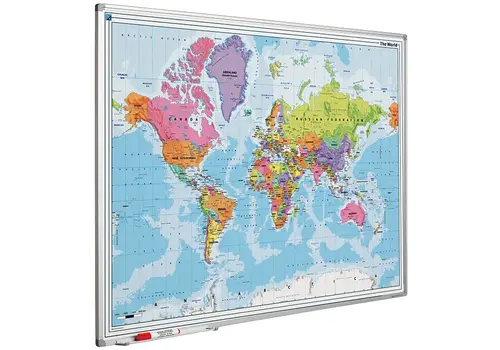 Wereldkaart op whiteboard 