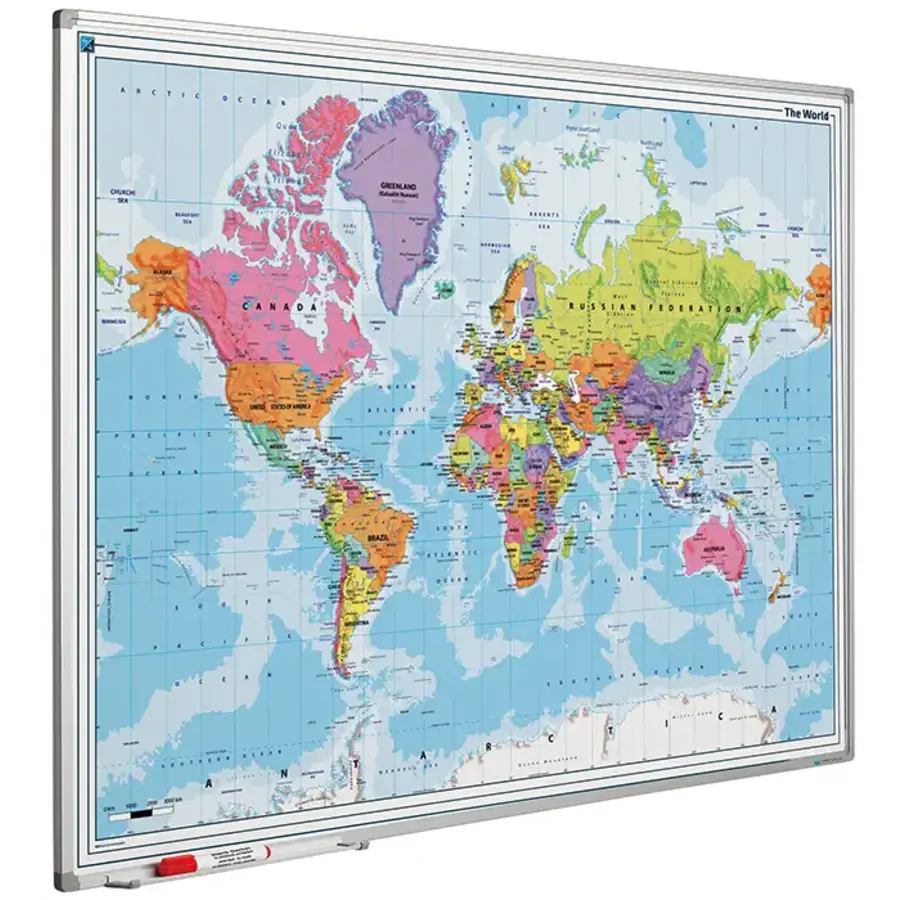 Wereldkaart met Softline profiel 120 x 90 cm.-1