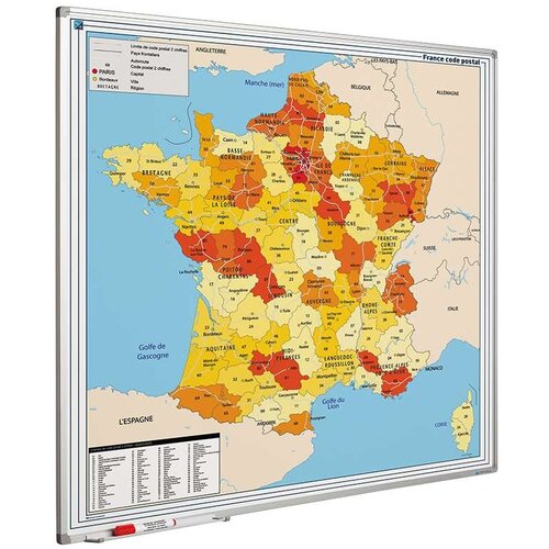 Postcode kaart Frankrijk op whiteboard 