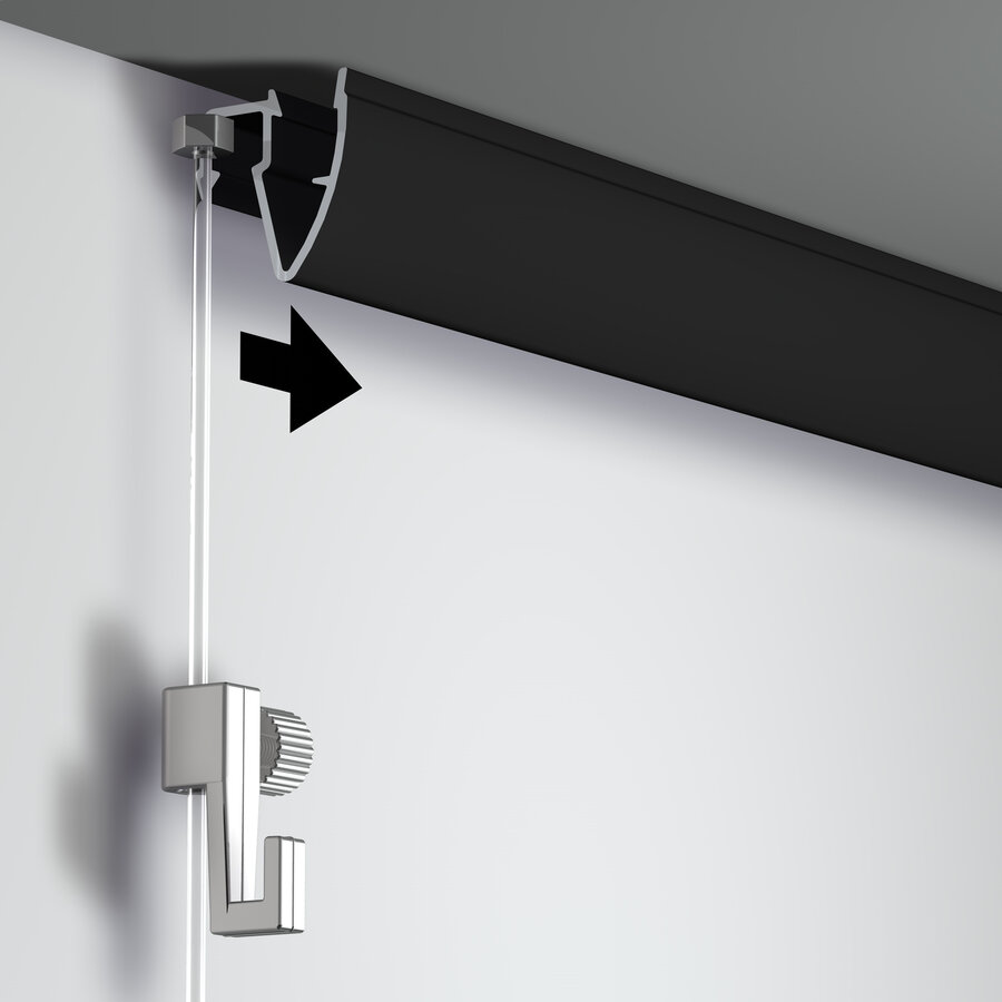 Artiteq Up Rail zwart, schilderij-ophangsysteem voor aan het plafond, 5 lengtes van 2 meter.-1