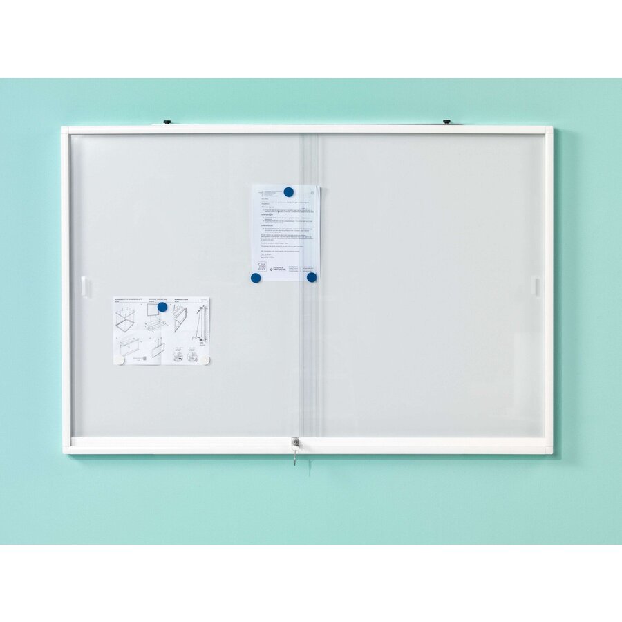 Binnenvitrine wit met schuifdeuren van veiligheidsglas, 100 x 150 cm.-1