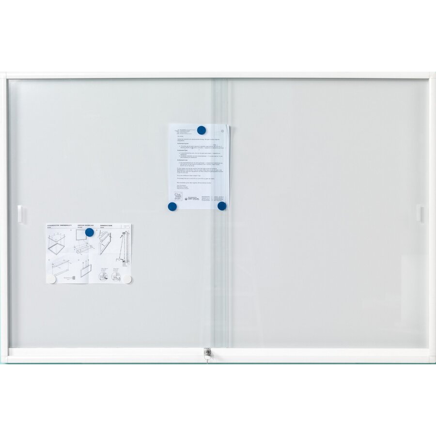 Binnenvitrine wit met schuifdeuren van veiligheidsglas, 100 x 150 cm.-2