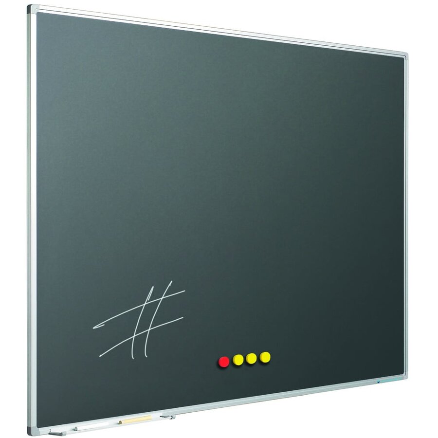 Krijtbord grijs emailstaal met zwart aluminium Softline profiel, 120 x 240 cm-1