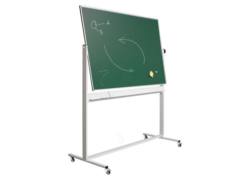 Dubbelzijdig krijtbord en frame met wielen 