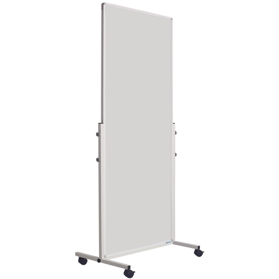 Verrijdbaar dubbelzijdig whiteboard met wit onderstel en wielen, afmeting 180 x 75 cm.-1