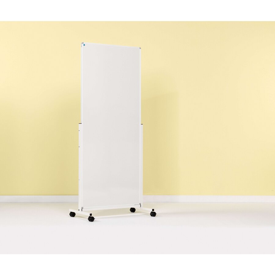 Verrijdbaar dubbelzijdig whiteboard met wit onderstel en wielen, afmeting 180 x 75 cm.-2