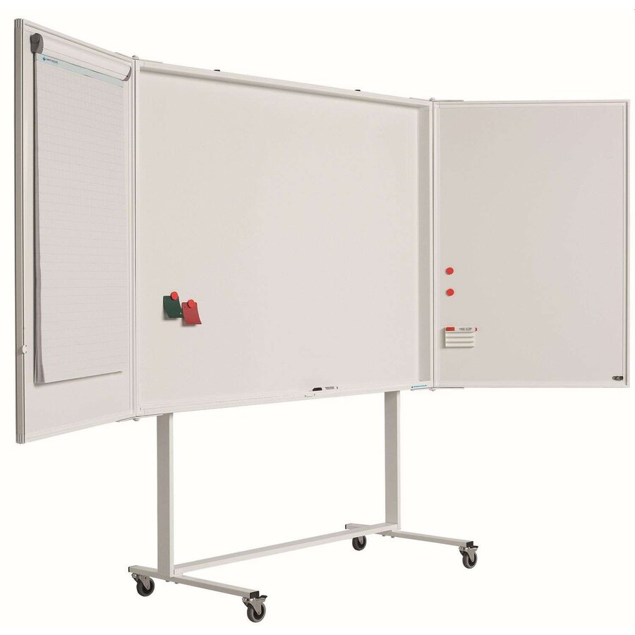 Afsluitbare kast met whiteboard, flipover en projectiescherm 4:3, 120 x 165 cm.-2