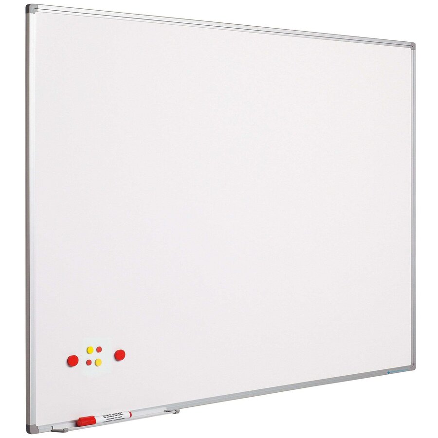 Whiteboard van wit gelakt staal met aluminium kleurig Softline profiel, 90 x 120 cm.-1