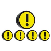 Memo magneet geel met het symbool "Uitroepteken" set van 5 stuks. Diameter 35 mm.