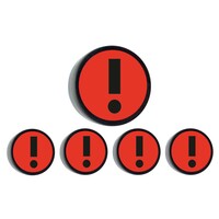 Memo magneet rood met het symbool "Uitroepteken" set van 5 stuks. Diameter 35 mm.