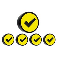 Memo magneet geel met het symbool "Check" set van 5 stuks. Diameter 35 mm.