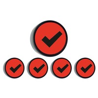 Memo magneet rood, met het symbool "Check" set van 5 stuks. Diameter 35 mm.