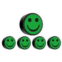 Memo magneet groen met het symbool "Smiley" set van 5 stuks. Diameter 35 mm.