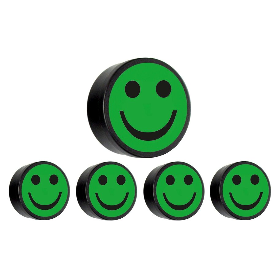 Memo magneet groen met het symbool "Smiley" set van 5 stuks. Diameter 35 mm.-1