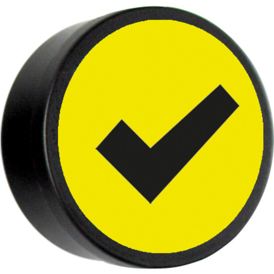 Memo magneet geel met het symbool "Check" set van 5 stuks. Diameter 35 mm.-2