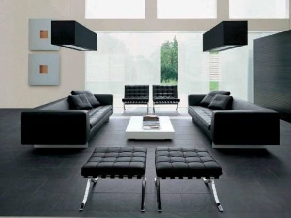 Modern Ottoman Barcelona Black Leather Furnwise