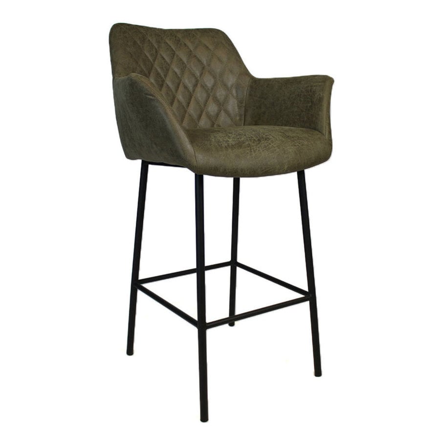 Industrial Bar Stool Club Olive Green Leather Furnwise