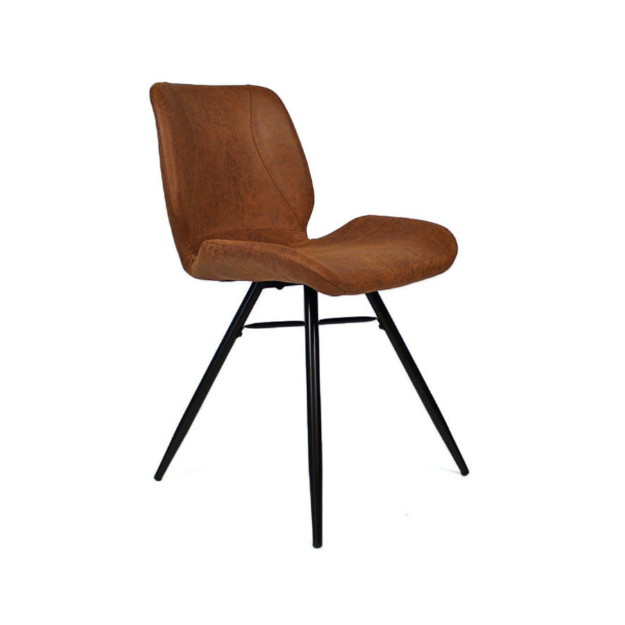 Industrial Dining Chair Barrel Cognac Leather - Furnwise