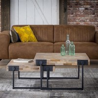 Industrial Coffee Table Mount Solid Teak Wood 80 x 80