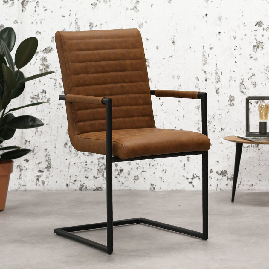 Industrial Dining Chair Bars Cognac with arm Furnwise